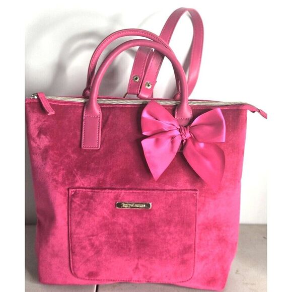 Juicy Couture Accessories - Juicy Couture Pink Velvet Bow Convertible Tote Bag Backpack Fairycore Y2K